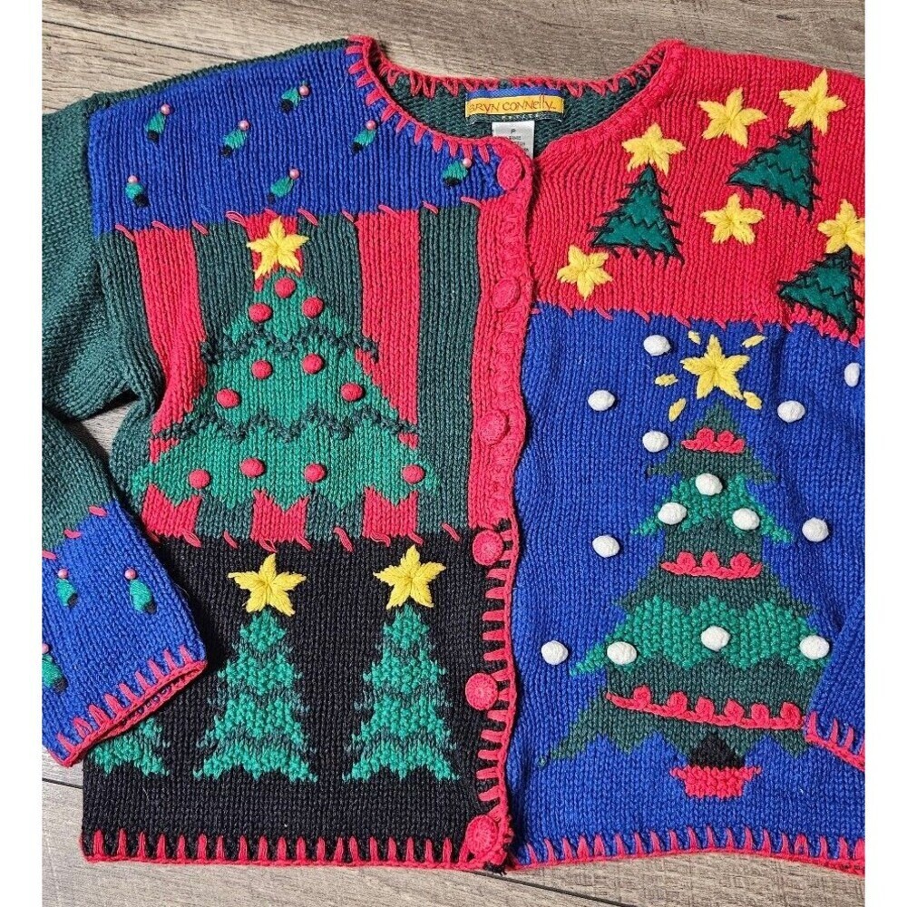 Bryn Connelly Vintage Sweater Cardigan Christmas Holiday Petite - Picture 5 of 13